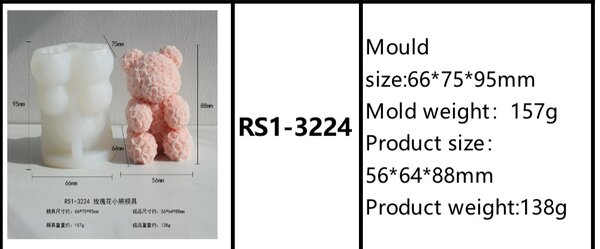 Medium size teddy bear candle mould