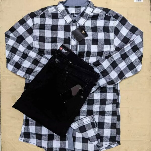 Men's set: plaid shirt and jeans