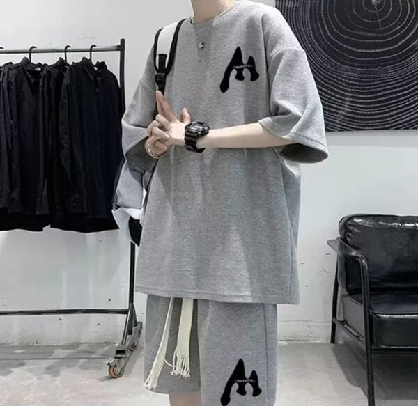 Sports Short Sleeve T-Shirt & Shorts Set - 2 Piece - Grey