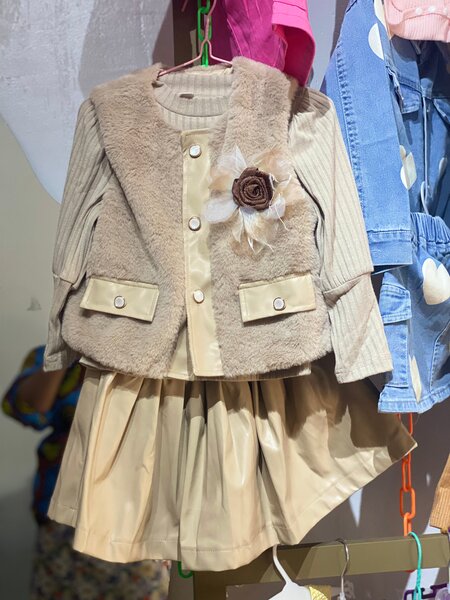 Girls' Faux Fur Vest Dress Set