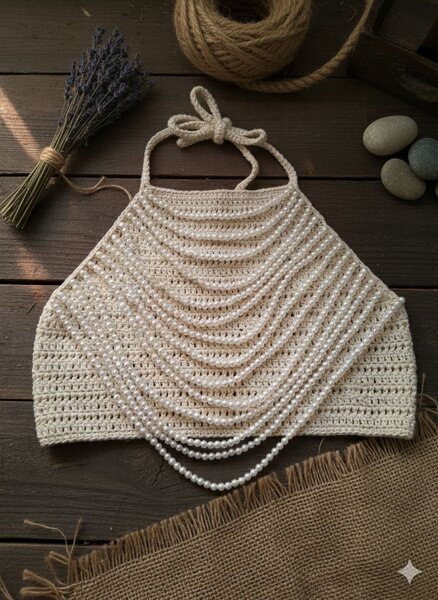 Top crochet perles élégant