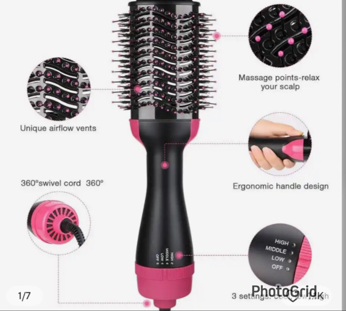 Brosse coiffante thermique 3-en-1