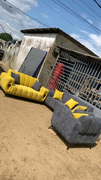 Canapé angle moderne gris et jaune