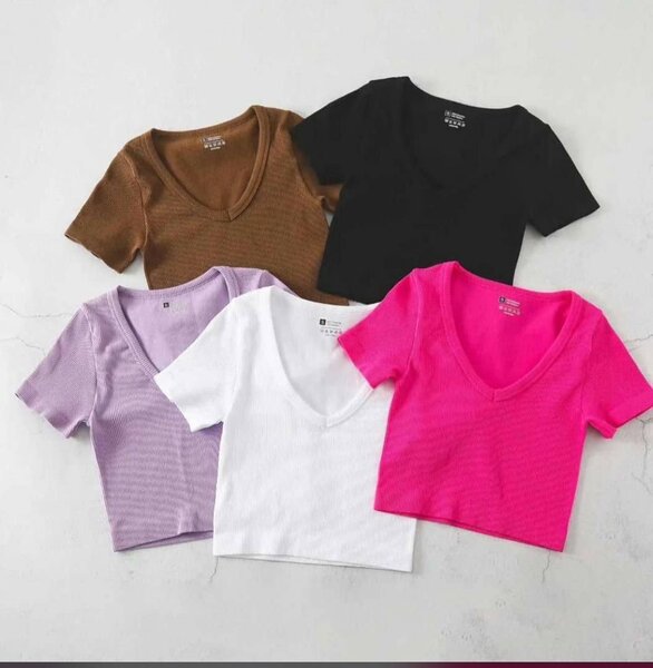 Lot de T-shirts col V femme