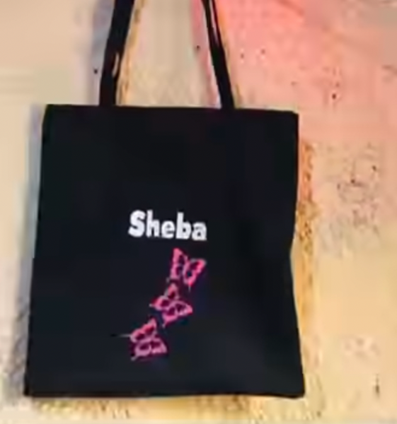 Black Tote bag with pink butterfly print