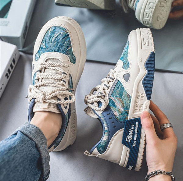 Fashion Lace Up Sneakers Men's Fashion Shoes-Blue/Beige