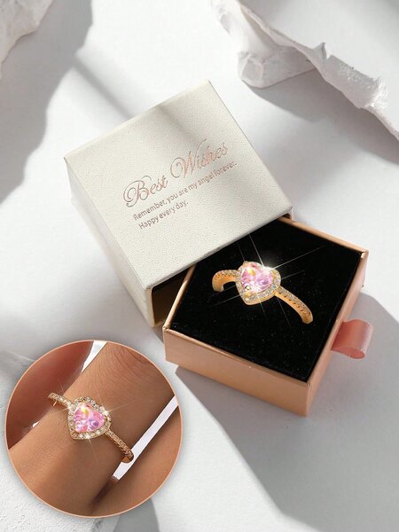 Bague pour femme avec pierre rose et zircon