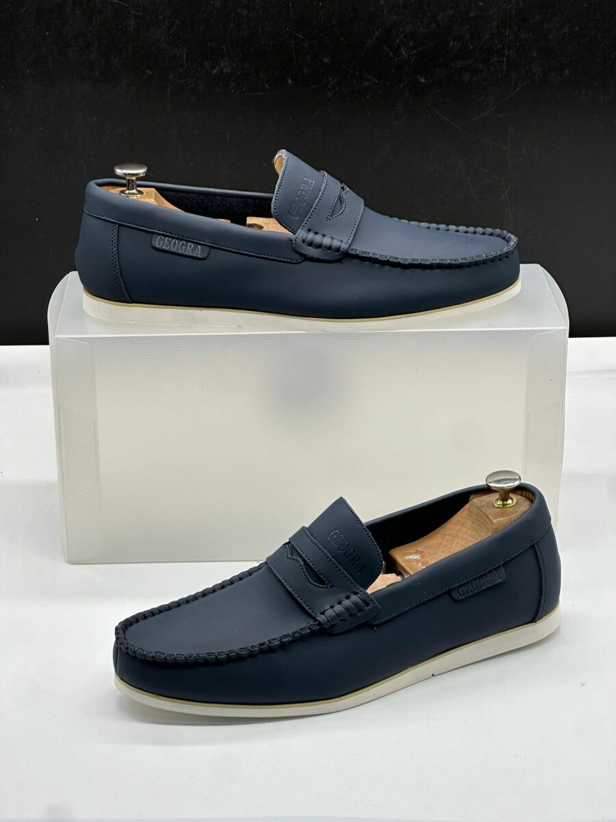 Mocassins en cuir bleu pour hommes