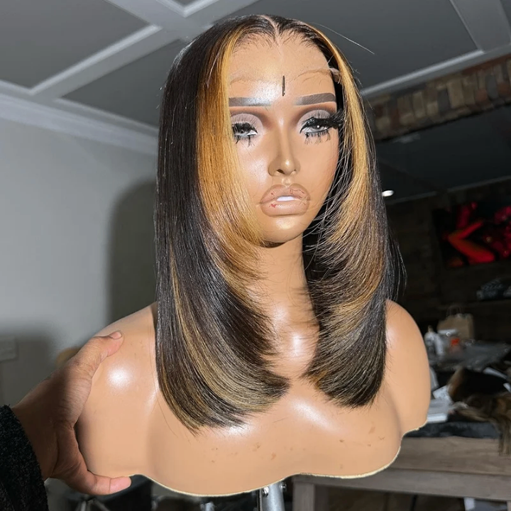 Perruque lisse brune et miel