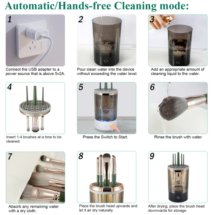 Portable electric makeup brush cleaner and dryer