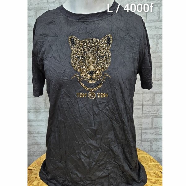 T-shirt noir imprimé léopard