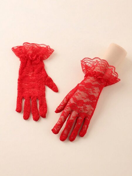 Gants en dentelle rouge