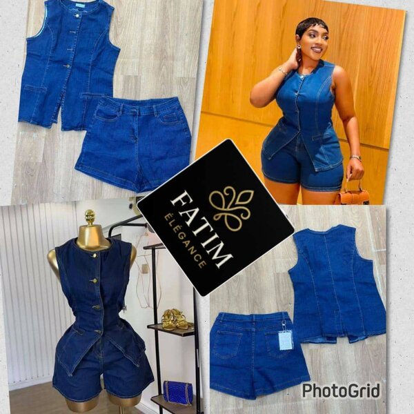 Combinaison short en jeans bleu
