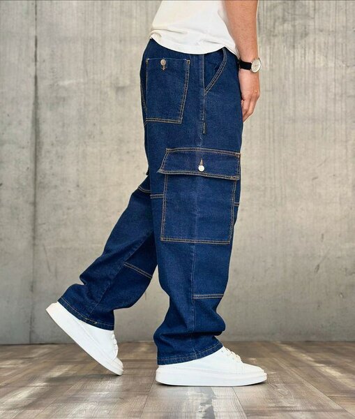 Jeans cargo homme bleu foncé