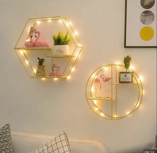 Metallic Hexagonal Shelf with light