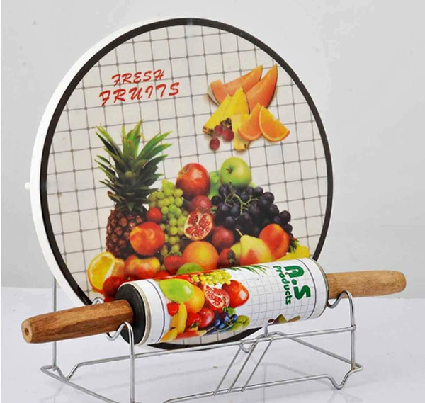  Wooden Chakla belna with stainless steel stand