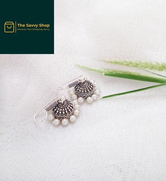 Silver plated pearl jhumka