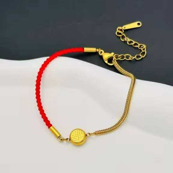 Bracelet en corde rouge et or