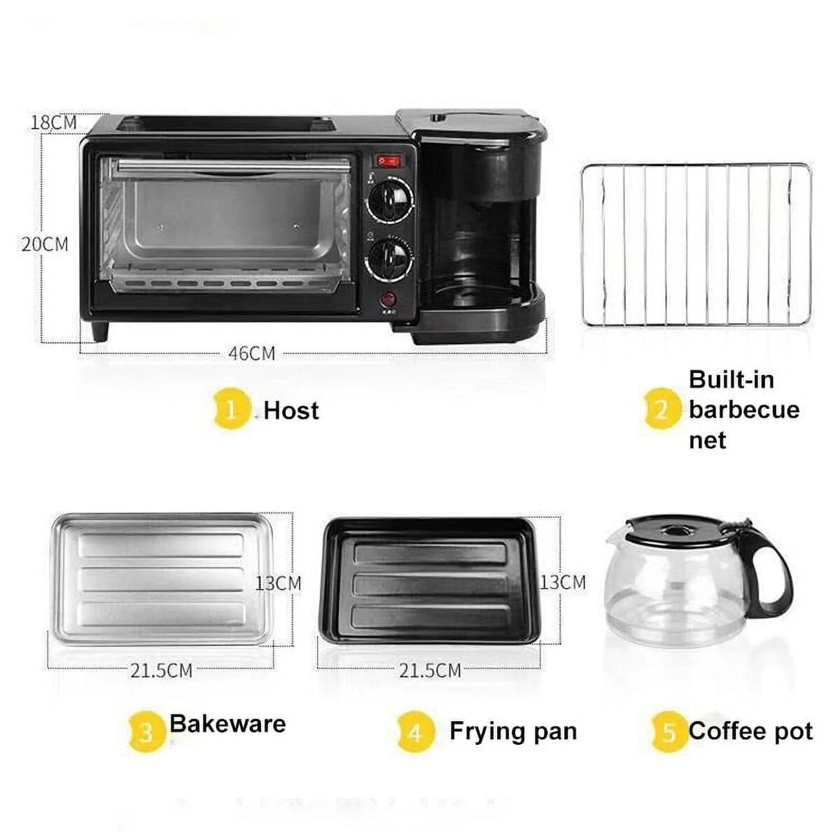Minmax 3-in-1 Breakfast Maker: Coffee Machine, Oven & Fry Pa