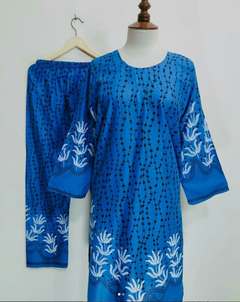 2 Pcs Women's Stitched Lawn Printed Suit
