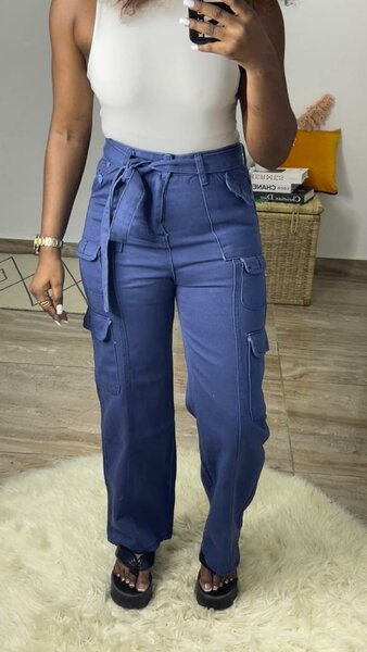 Pantalon cargo bleu femme