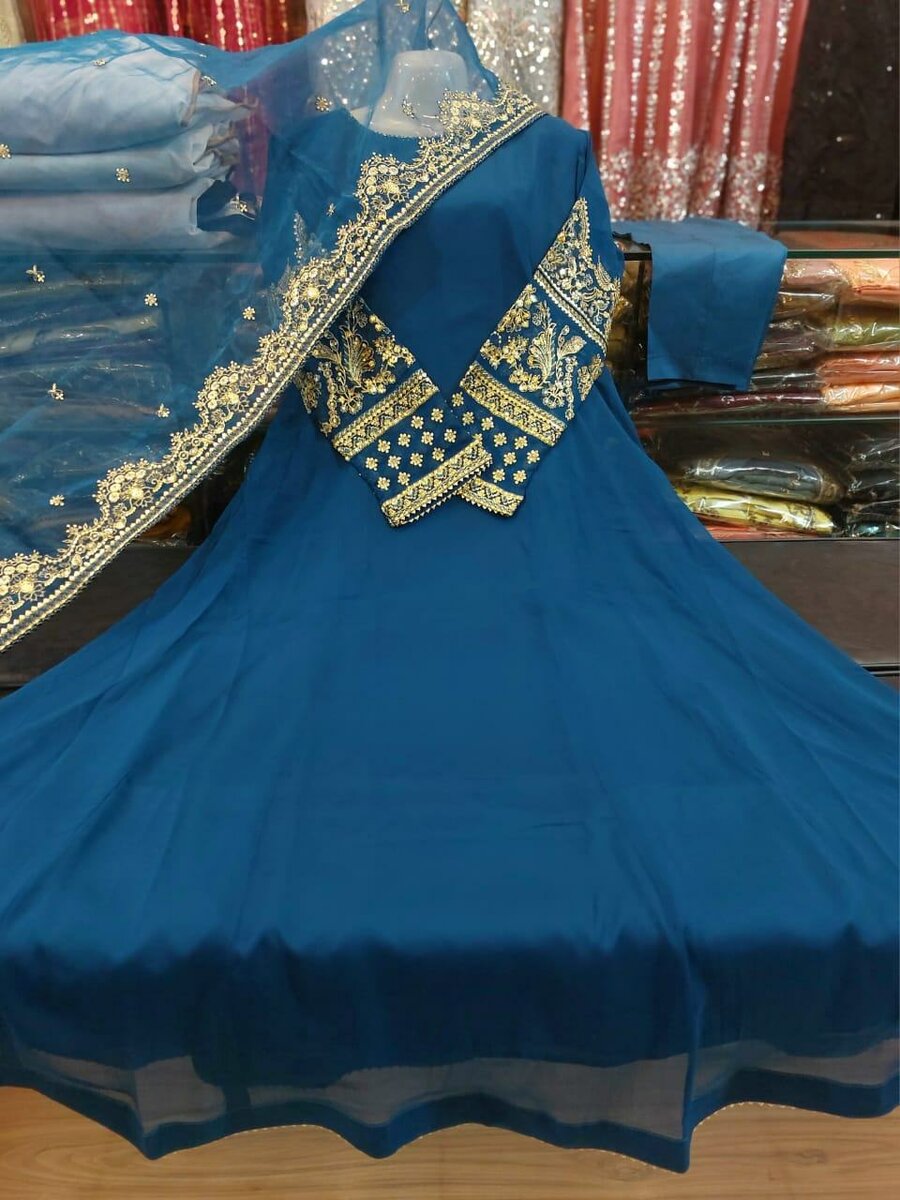 Soft chiffon long frock3 pc ,