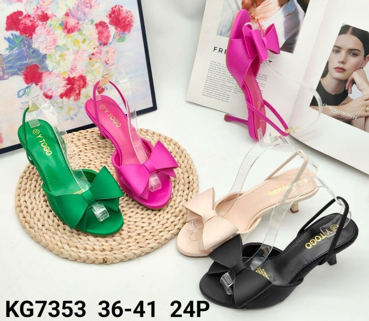 Sandales à talons noeud coloré