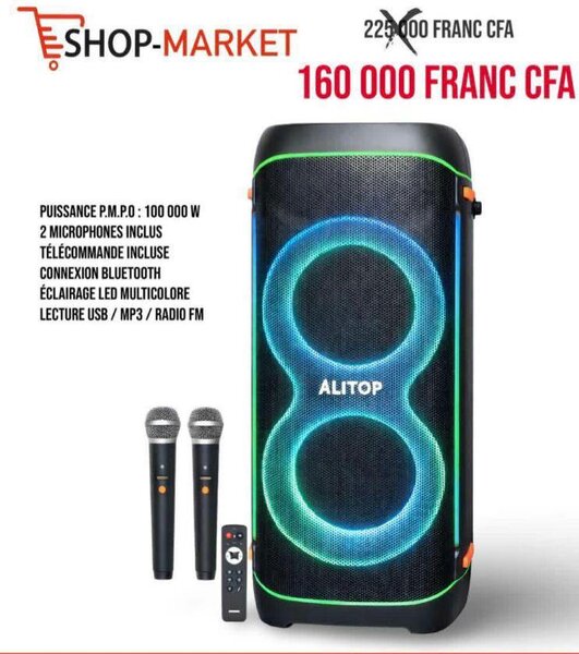 Enceinte Bluetooth ALITOP 100W avec micro et lumière LED