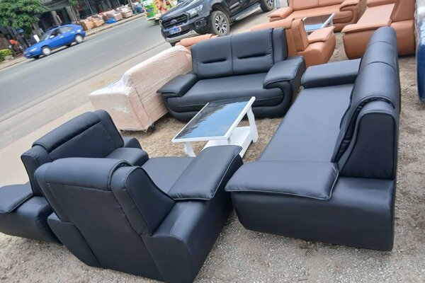 Canapé en cuir noir 6 places