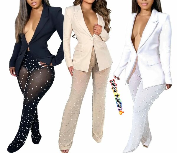 Pantalon transparent perlé femme