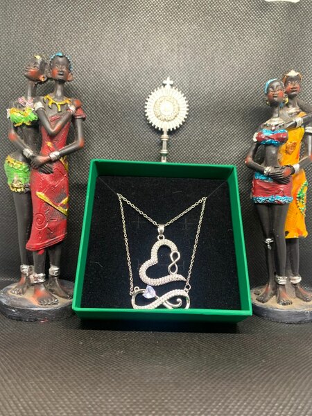 Silver Heart Infinity Necklace with Tanzanite