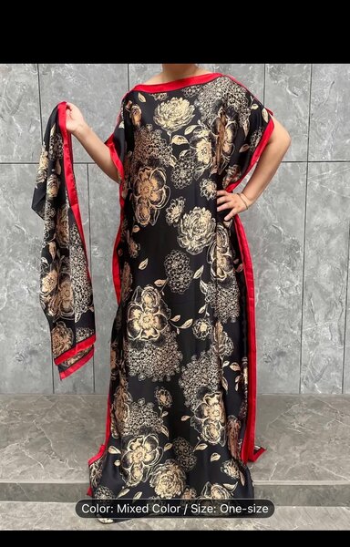 Women's Luxury Floral Kaftan Dress with Shawl