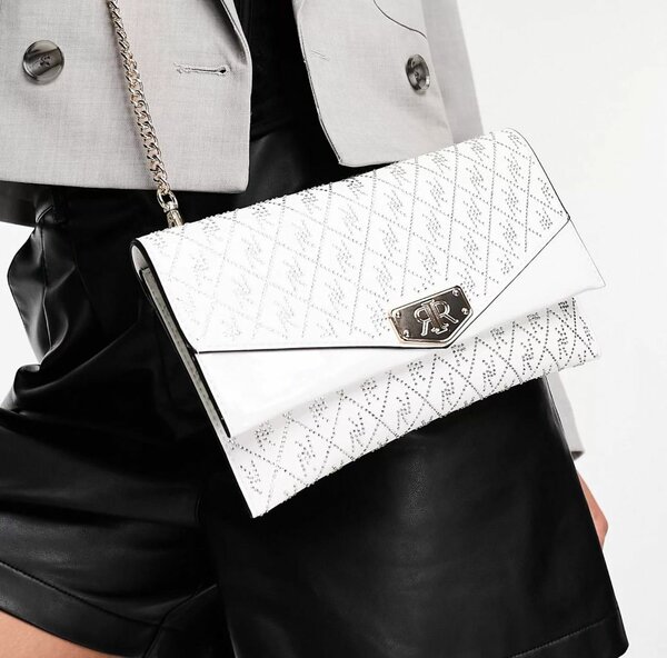 Clutch élégant blanc à motifs