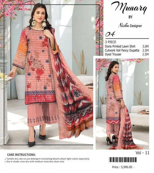 3 Pcs Women's Unstitched Lawn