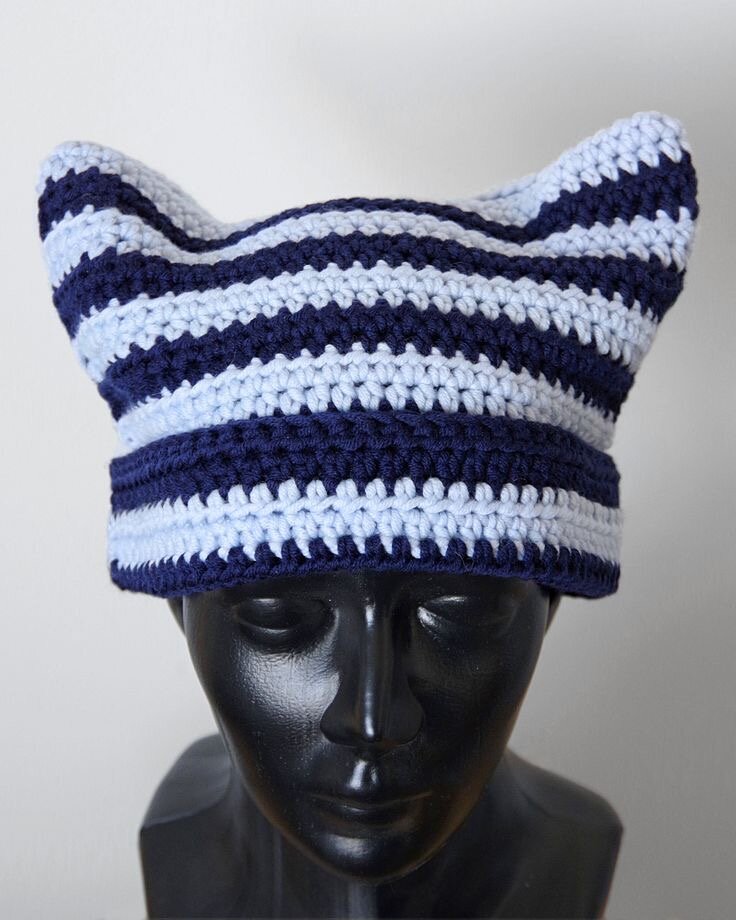 Striped Knit Cat Ear Beanie