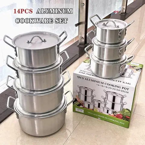 7PÇS SET ALUMINIUM COOKING POTS WITH FITTING LIDS