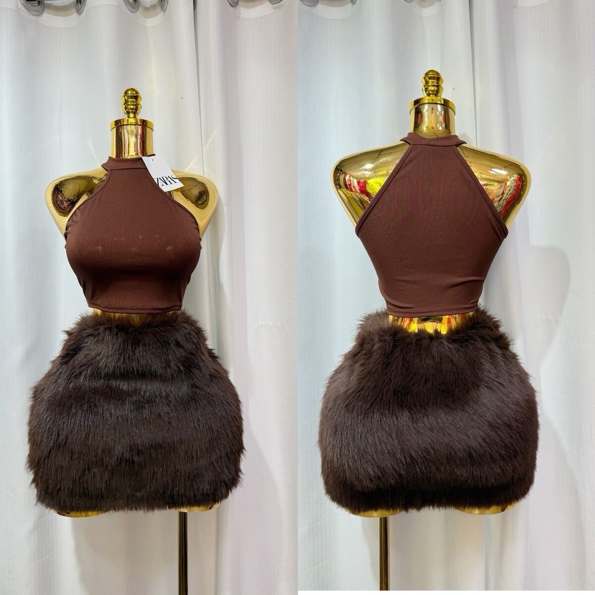 Ensemble Top et Jupe en Fourrure