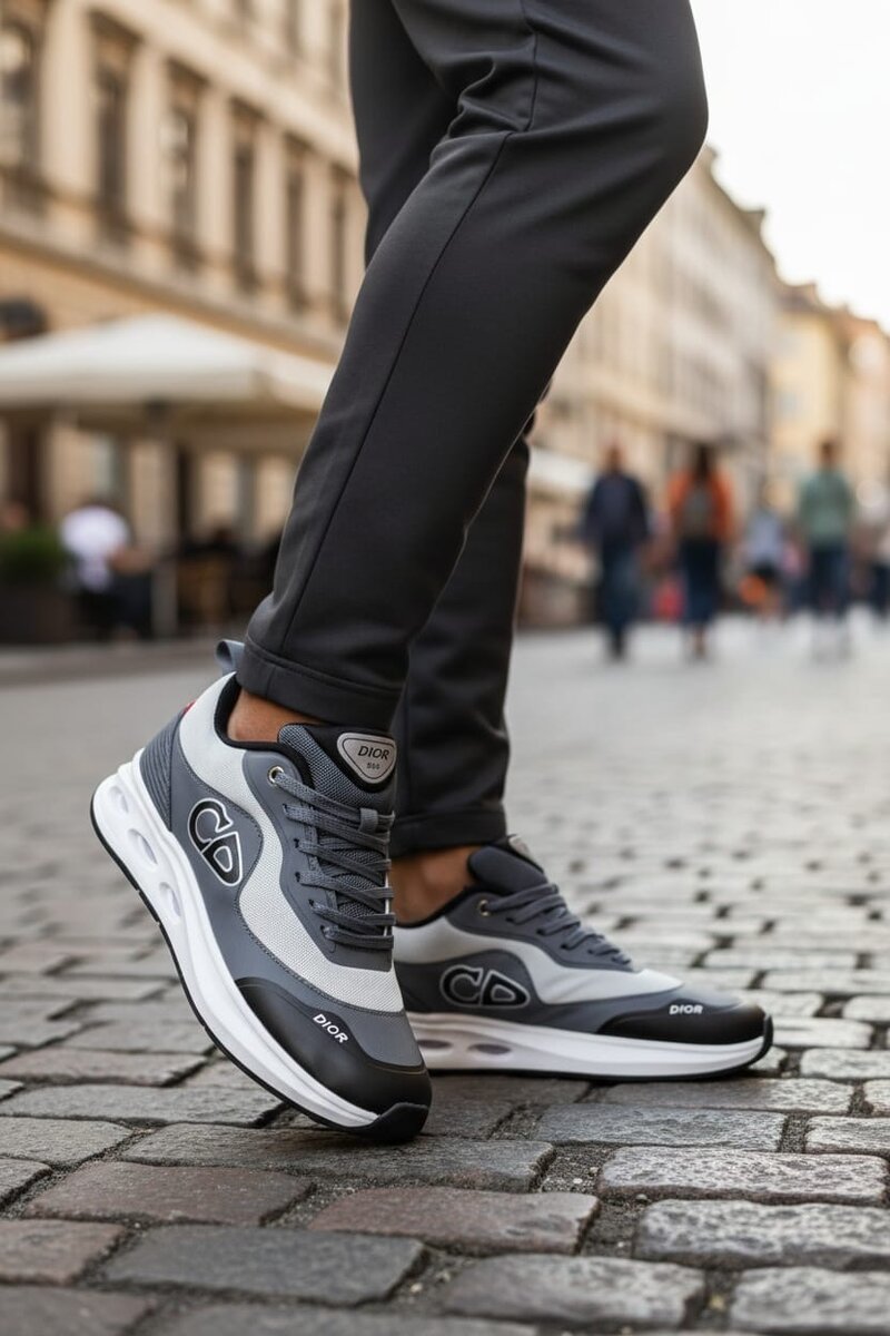 Sneakers en cuir gris Dior