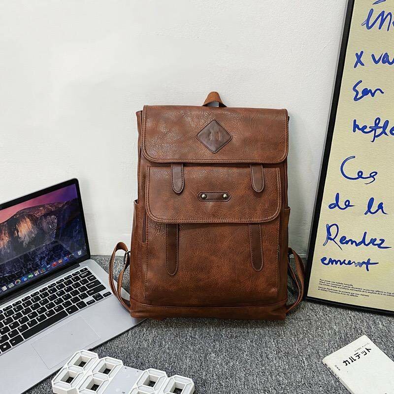Vintage Leather Women Men Backpack Large Capacity Laptop Bag