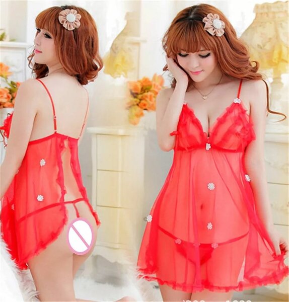 Mistalent Sasy Night Gown Beautiful Lingerie Red Night Gown