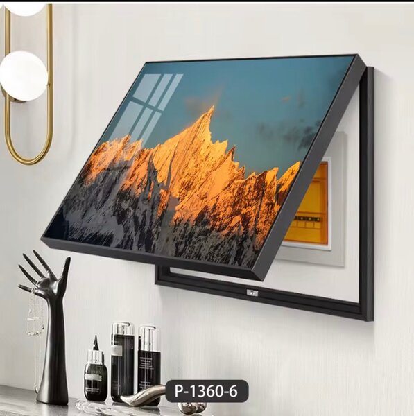 Cadre photo cache TV mural innovant