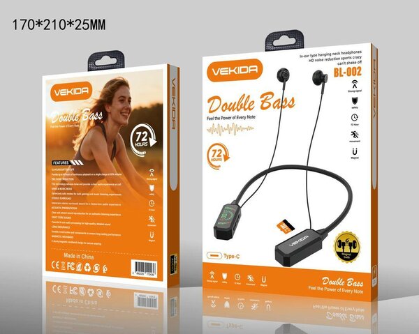 VEKDA BL-002 Neckband Headphones Double Bass