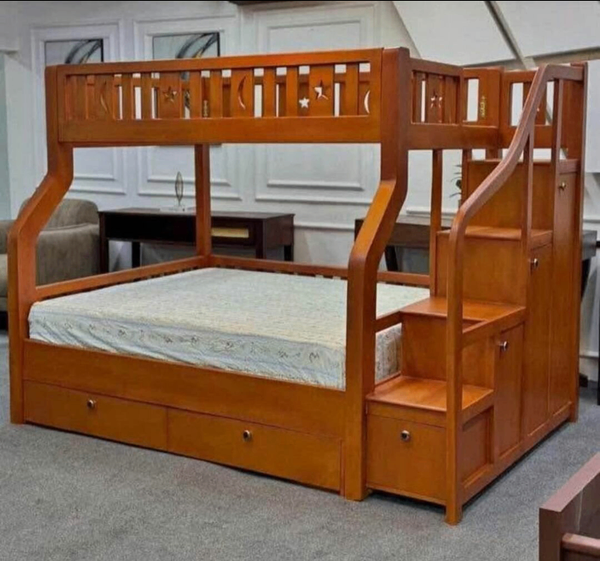 Lit mezzanine en bois avec escalier