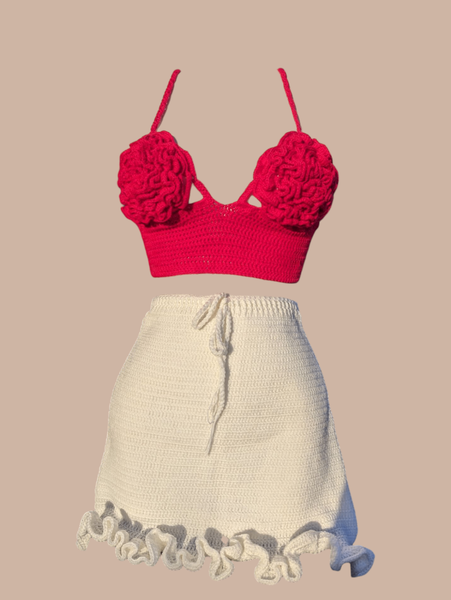 Crochet rose top and skirt