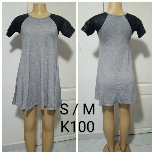 Women's Short Grey Dress with Black Sleeves, sizes S/M