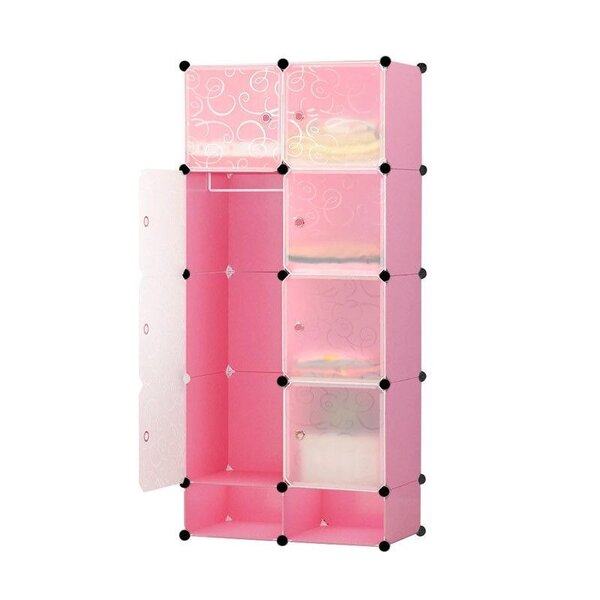 Foldable 8 Cubes Wardrobe With Shoe Rack Pink