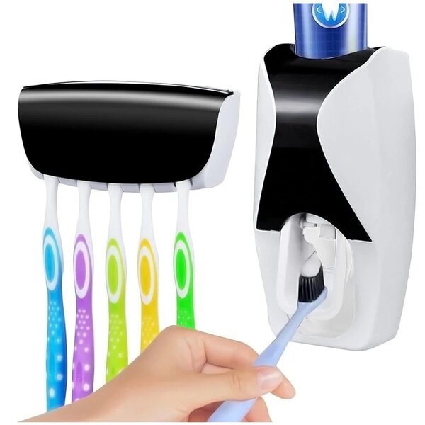 Toothpaste dispenser, toothbrush holder