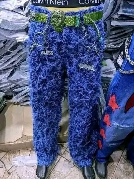 Pantalons en denim bleu unique