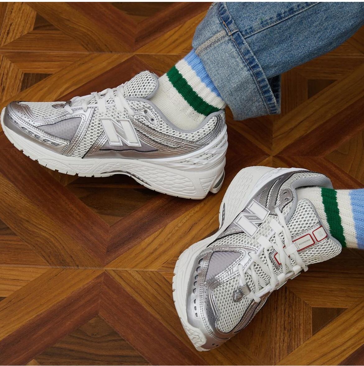 Baskets de course argentées