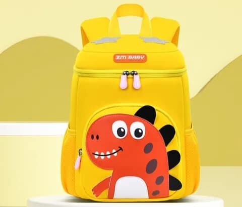Sac à dos d'école jaune avec dinosaure orange